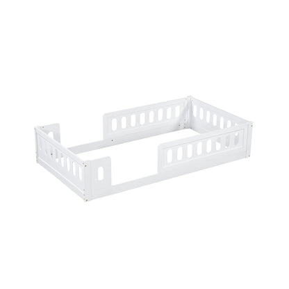 Euroco Wood Twin Size Platform Bed with Guardrail for Toddler and Kids