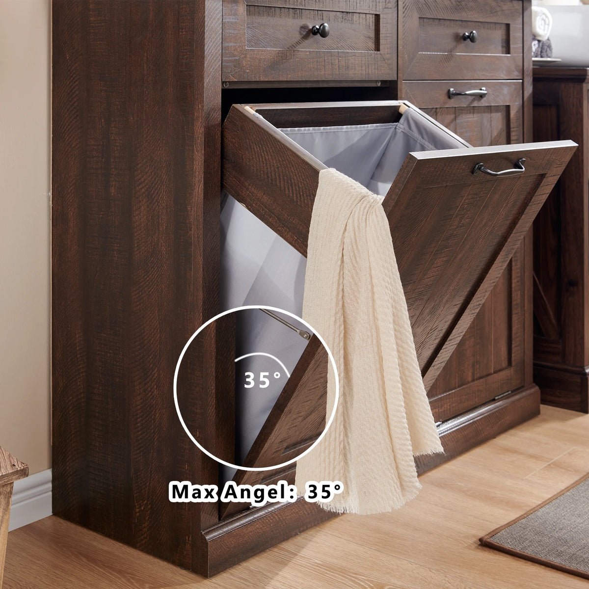 SinCiDo Kitchen Double Tilt Out Trash Can Cabinet, 20 Gallon Farmhouse Wooden Trash Garbage Can with Drawer