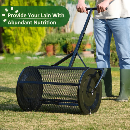 MUCHANT 24" Compost Spreader, Heavy-Duty Metal Mesh Spreader with Adjustable Handle for Lawn, Green