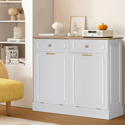 Eclife 20 Gallons Double Tilt Out Trash Cabinet Wood Tabletop, Upgrade Gray, WB010GY