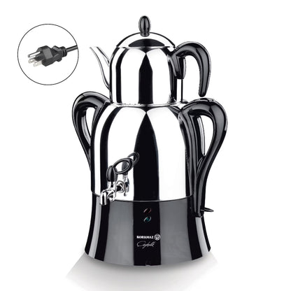 Korkmaz Hanedan Premium Silver 18/10 Cr-Ni Stainless Steel Dishwasher Safe Electric Tea Maker