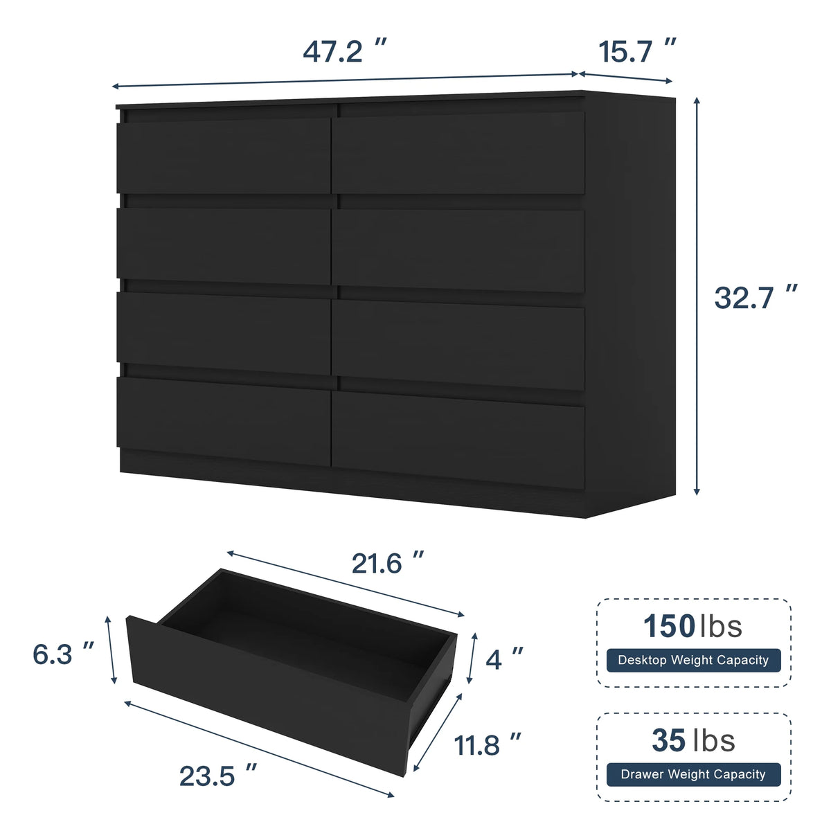 Resenkos Modern Mid Century 6 Drawer Wide Dressers Chests for Bedroom, Chest of Drawer Organizer Grey