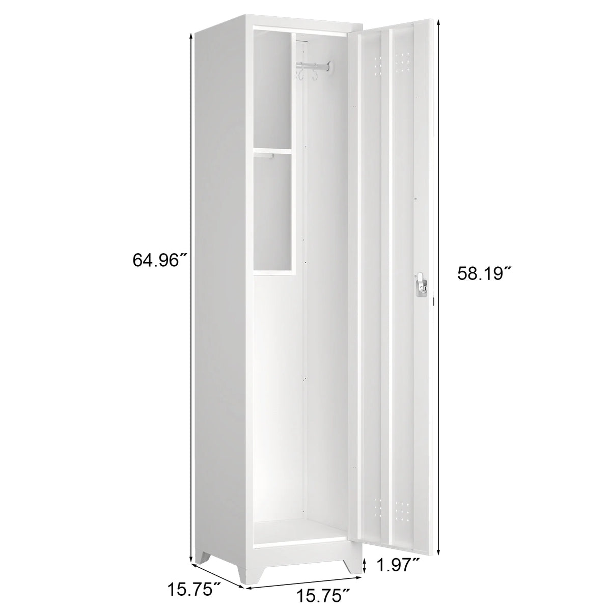 Marcree Slim Broom Storage Cabinet, Metal Cabinet with Shelves and Hanging Rod, 65" Utility Storage Cabinet with Locking Door, Tall Cleaning Storage Cabinet for Kitchen, Pantry, Office, Shop, Garage
