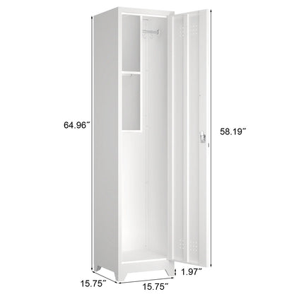 Marcree Slim Broom Storage Cabinet, Metal Cabinet with Shelves and Hanging Rod, 65" Utility Storage Cabinet with Locking Door, Tall Cleaning Storage Cabinet for Kitchen, Pantry, Office, Shop, Garage