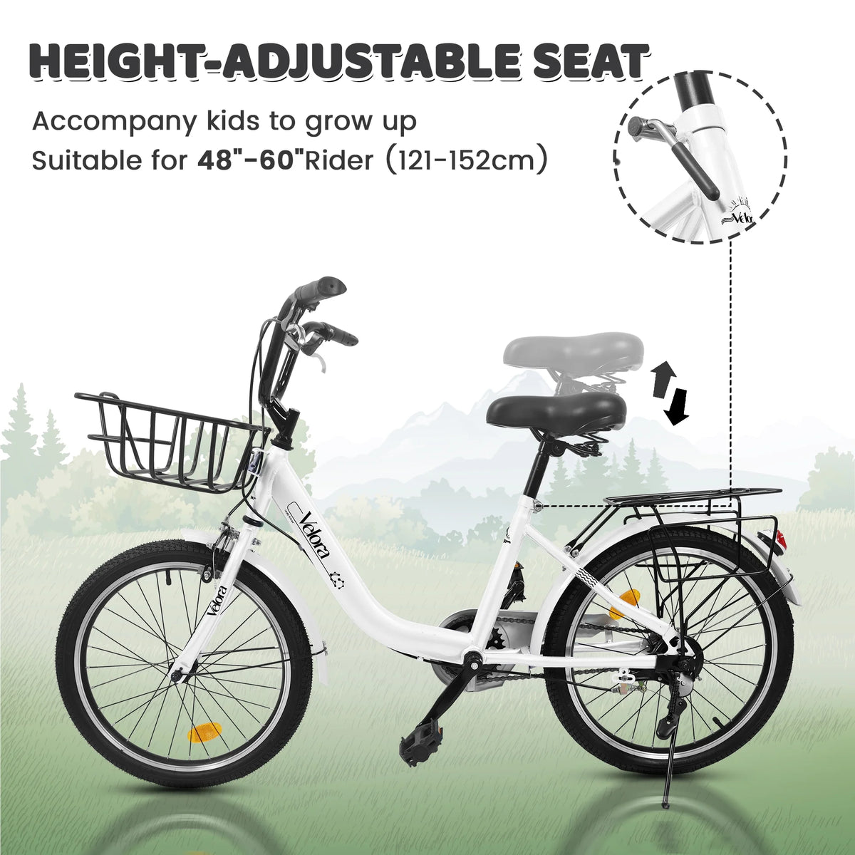 20 Inch Kids Bike for Boys Girls, 1 Speed Children Bicycle with Basket, Rear Seat, Chain Guard, Coaster Brake and V-Brake, Steel Frame Kids Bike for Ages 6-12 Years Old Birthday Gift, Purple
