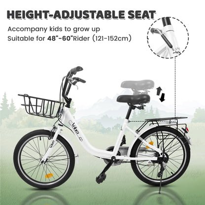 20 Inch Kids Bike for Boys Girls, 1 Speed Children Bicycle with Basket, Rear Seat, Chain Guard, Coaster Brake and V-Brake, Steel Frame Kids Bike for Ages 6-12 Years Old Birthday Gift, Purple
