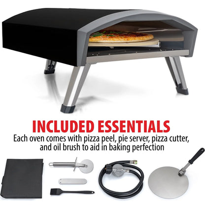 Deco Chef Outdoor Gas Pizza Oven, Portable Collapsable Design, Hassle-Free Self-Rotating Baking Stone, Black