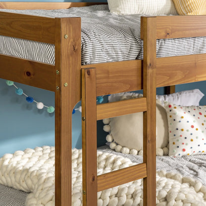 Walker Edison Modern Twin Over Twin Youth Bunk Bed, Caramel