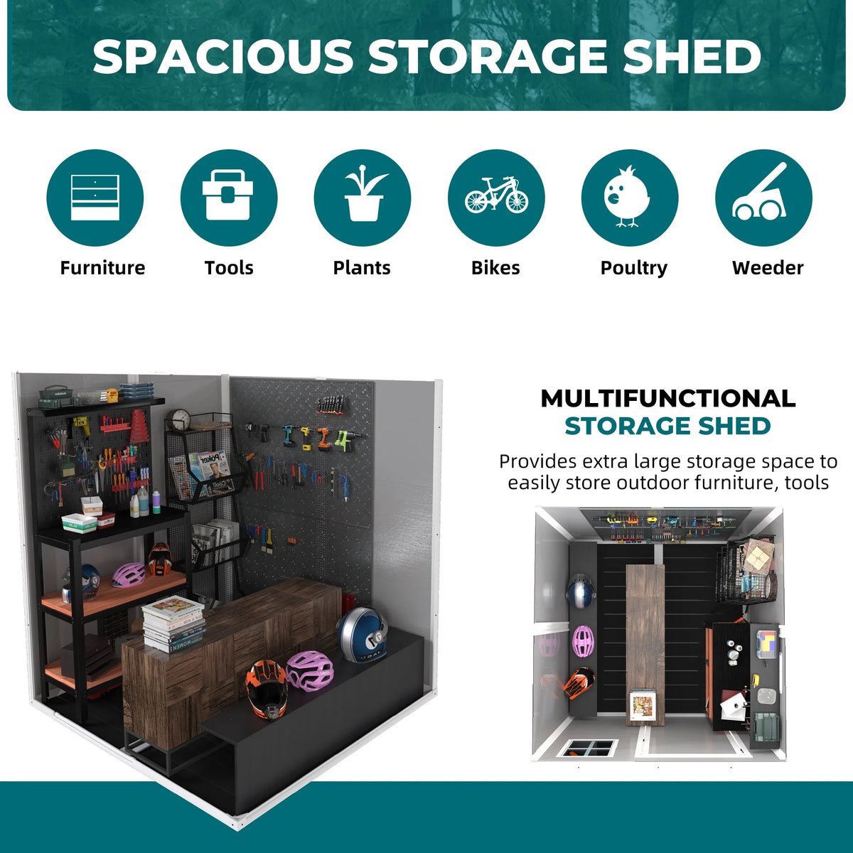 Outdoor Shed & Storage, Seizeen All-Weather Plastic Sheds 82'' H, Sloped Top Garden Shed with Window, Heavy-Duty Resin Outdoor Storage W/Floor, Gray