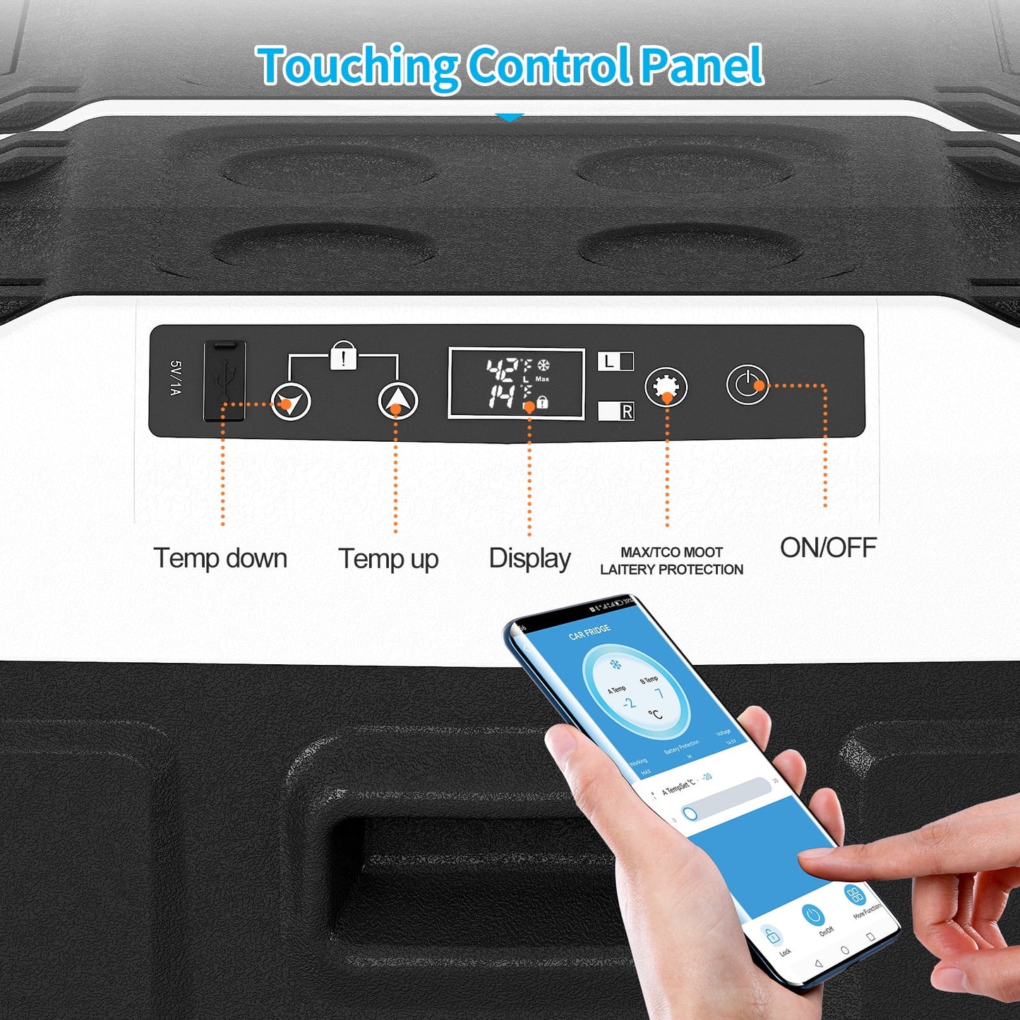 DISHUP 12V Portable Car Refrigerator, 53QT(50L) Electric Cooler with Dual Zone,DC & AC,Ideal for RV, Camping, Travel, Truck