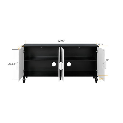Aukfa 63" Large Accent Storage Cabinet TV Stand with Carved Door for Living Room,Entryway,Natural