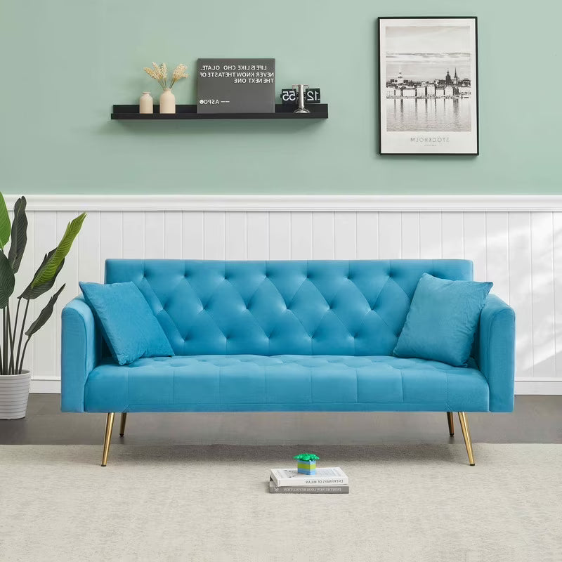 FFH Modern Corduroy Futon Sofa Bed with Adjustable Backrest,Convertible Loveseat Sleeper,Soft Couch with Drop-Down Table and Cup Holder for Living room,Pink