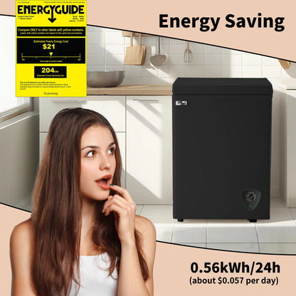 WANAI 3.5 Cubic Chest Freezer with Top Open Door,Removable Storage Basket,7 Gears Temp Control,Energy Saving,Black