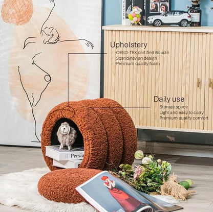 White Boucle Pouf with Storage Vintage Style Living Room
