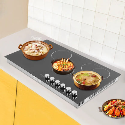 110V Modern Black Electric Cooktop Electric Stovetop 5 Burners Electric Cooktop for Homes, Restaurants