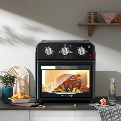 PlumChef 12 Quart 4 Slices Air Fryer Convection Toaster Oven, 1500W , 4 Cooking Modes,  7 in 1 Multifunction with Roast,  Bake, Grill, Broil, Toast, Dehydrate, Defrost, Stainless Stee