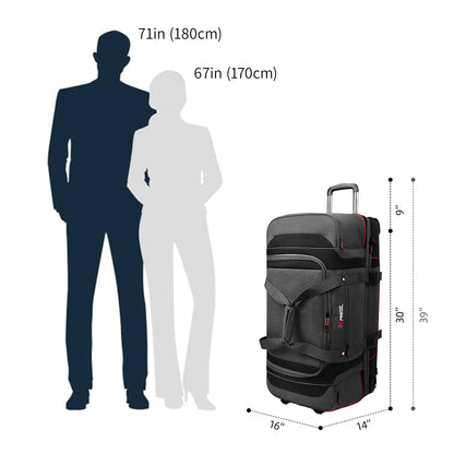 Rolling Duffle Bag with Drop Bottom,Large Wheeled Duffle Bag Luggage,Trolly Travel Bag with Roller 30 Inch,TBL074-Grey/Red