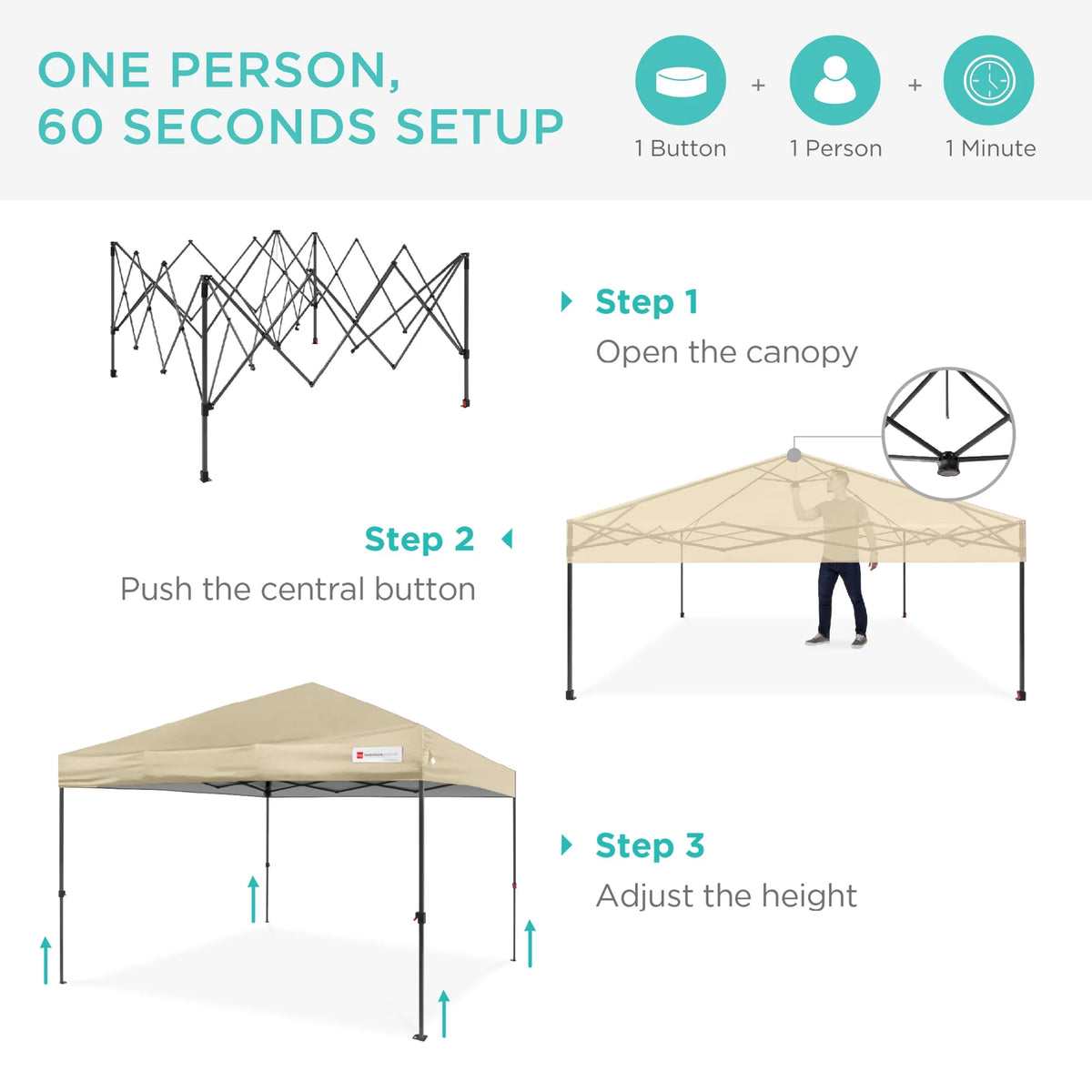 Best Choice Products 12x12ft Easy Setup Pop Up Canopy w/ 1-Button Setup, Wheeled Case, 4 Weight Bags - Navy Blue