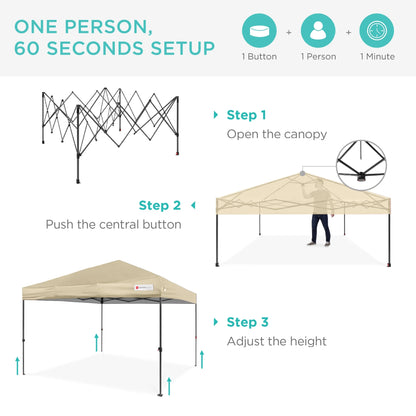 Best Choice Products 12x12ft Easy Setup Pop Up Canopy w/ 1-Button Setup, Wheeled Case, 4 Weight Bags - Navy Blue