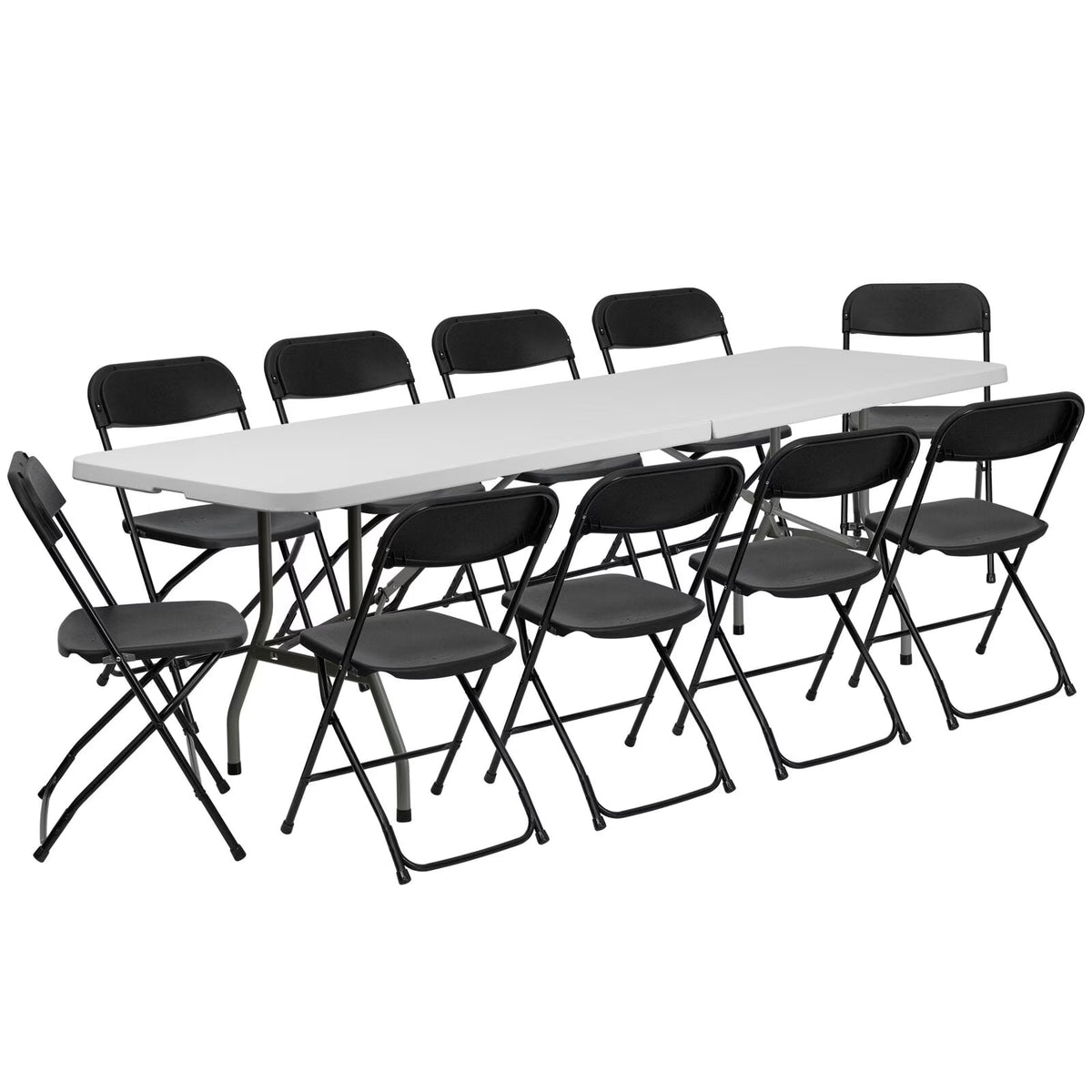 Ktaxon 6ft White Folding Table and 10 Pack Folding Chairs Black, Plastic Table and Chair Set
