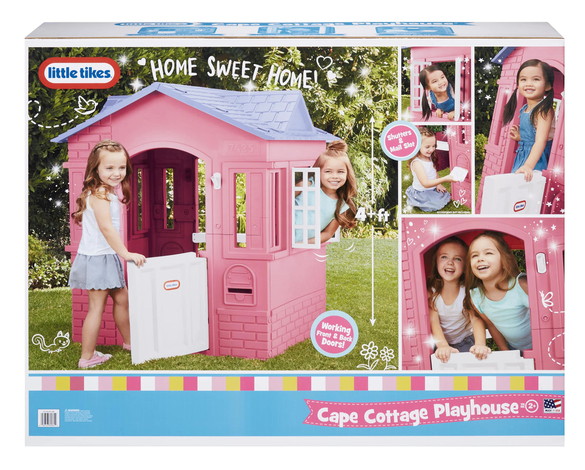 Little Tikes Cape Cottage House, Pink - Pretend Playhouse with Working Doors, Window Shutters, and Flag Holder, for Kids 2-8 Years Old