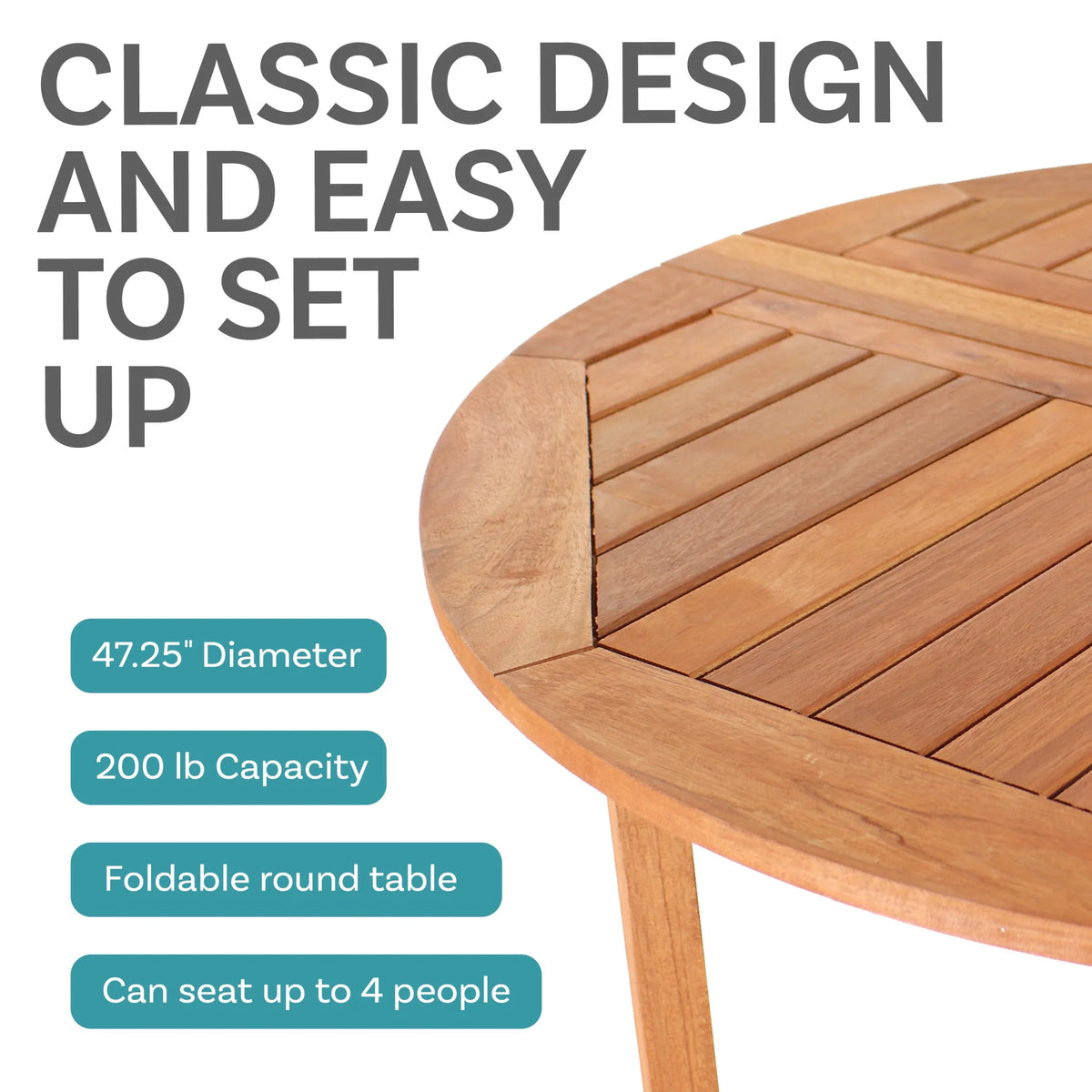 Sunnydaze 47.25" Malaysian Hardwood Gateleg Outdoor Dining Table