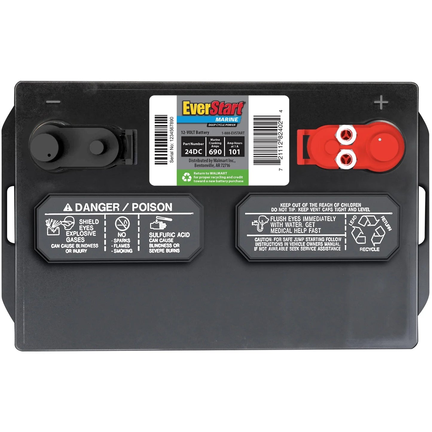 EverStart Lead Acid Marine & RV Deep Cycle Battery, Group Size 24DC 12 Volt, 690 MCA*