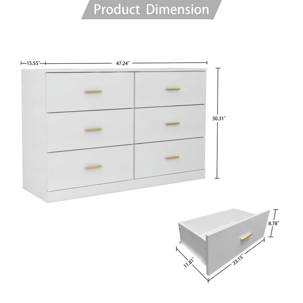 Kadyn Modern 6 Drawer Dresser Wood Cabinet,Dresser for Bedroom, Kitchen Storage Cabinet with Drawers, Chest of Drawers(Black)