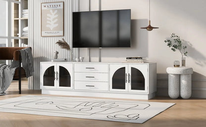 Euroco Modern TV Stand with Arched Glass Doors, Drawers & Adjustable Shelves for TVs up to 75 Inches