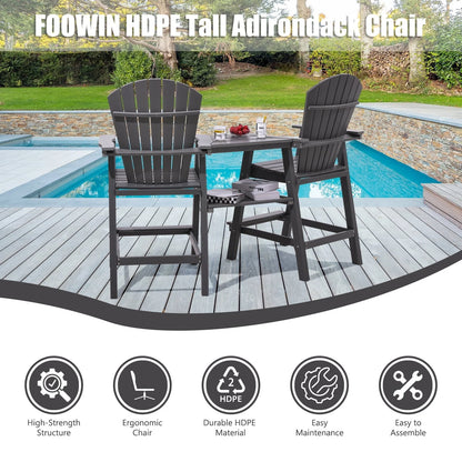 Tall Adirondack Chairs Set of 2，Outdoor Adirondack Barstools with Double Connecting Tray Patio Stools Weather Resistant for Outdoor Deck Lawn Pool Backyard,Grey