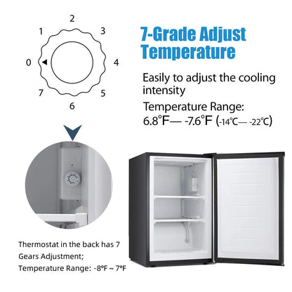 KNDKO 3.2Cu.ft Upright Freezer, Compact Freezer with Removable Shelves, Adjustable Thermostat for Home/Kitchen/Office, Black