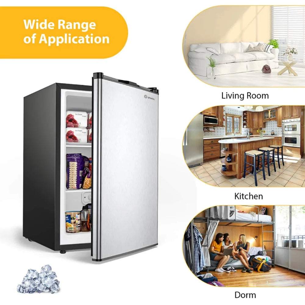 Spaco 3 Cubic Feet Compact Upright Freezer with Stainless Steel Door, Compact Refrigerator for Dorm, Office, Bedroom