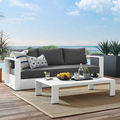 Lounge Sofa Table Set, Grey Gray, Aluminum, Metal, Fabric, Modern Contemporary, Outdoor Patio Balcony Cafe Bistro Garden Furniture Hotel Hospitality