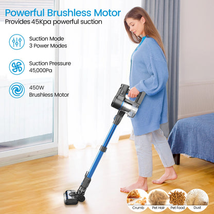 YOMATECH Cordless Vacuum Cleaner, 30Kpa/365W Powerful Stick Vacuum, 6 in 1 Lightweight Vacuum Cleaners for Home Hardfloor Carpet Pet Hair