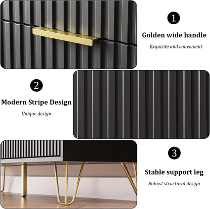 FURNIWAY White 6 Drawer Dresser for Bedroom, Modern Dresser with Gold Metal Handles,Fluted Wood TV Stand for Living Room, Hallway