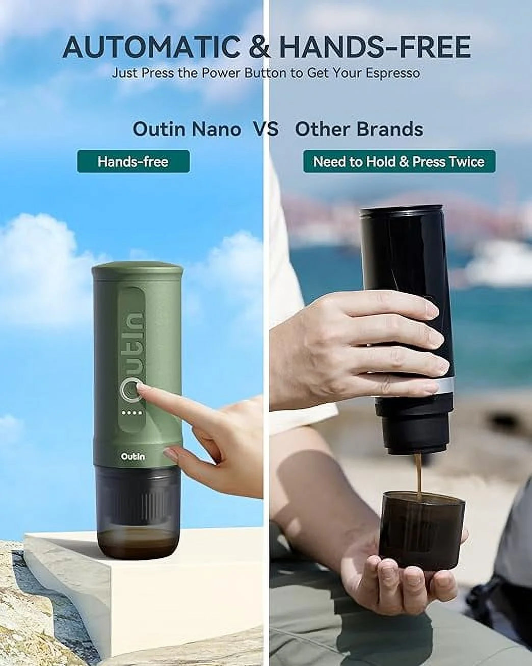 Nano Portable Electric Espresso Machine: 20 Bar, 3-4 Min Self-Heating, Mini 12V/24V Car Coffee Maker with NS Capsule & Ground Options - Ideal for Camping, Travel, RV, Hiking, Office (Space Grey)