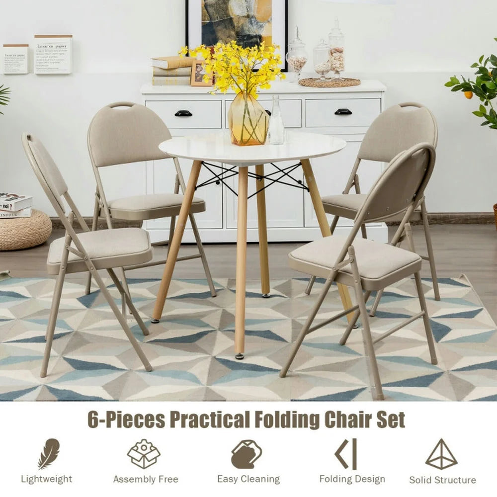 GVN 6 Pack Folding Chairs Portable Padded Office Kitchen Dining Chairs-Beige, Dining Room Chairs, Lounge Chair for Kitchen, Dining, Bedroom, Living