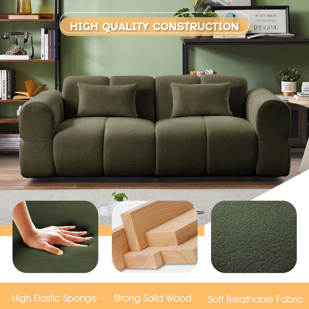 FREEHOMAE 80" Oversized Boucle Sofa Couch,Modern Loveseat,Deep Seat Love Seat,Mid Century Modern Sofa,Cloud Couch for Living Room,Apartment,Office,and Lounge,Black
