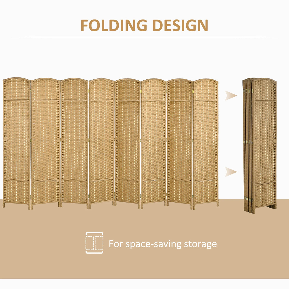 HOMCOM 4 Panel Room Divider Freestanding Folding Privacy Screen Nature Wood