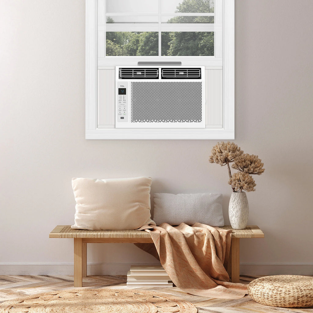 TCL 5,000 BTU Window Air Conditioner, Fan & Dehumidifier, 150 Sq. Ft., Remote Control, Easy-to-Use, Reusable Filter, Compact, Quiet, White, W5W3M