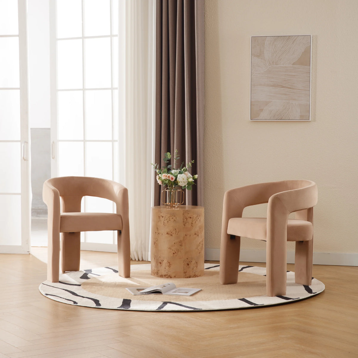 Guyou Modern Sherpa Upholstered Dining Chair, Cute Barrel Side Armchair Kitchen Chair with Armrests and Back for Living Room Dining Room Bedroom, Green