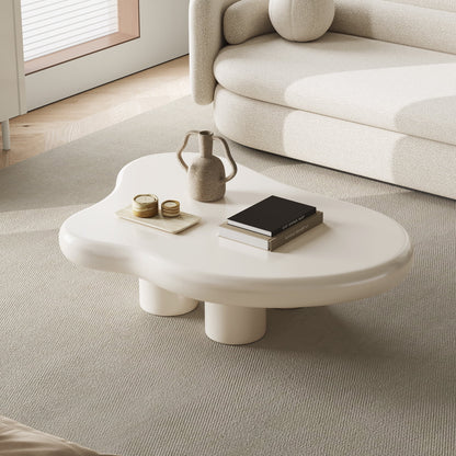 Guyii Cream White Coffee Table with 4 Legs, Irregular Side Table, Modern Wood Tea Table for Living Room, Apartment, Office