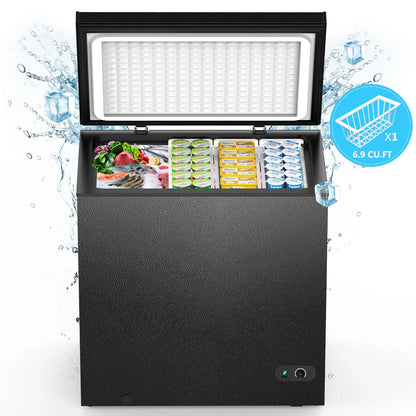 KNDKO 7.0 cu.ft. Chest Freezer with Adjustable Temperature, Free Standing Top Open Door Compact Freezer with Removable Basket for Kitchen/Home/Bar/Garage/Office