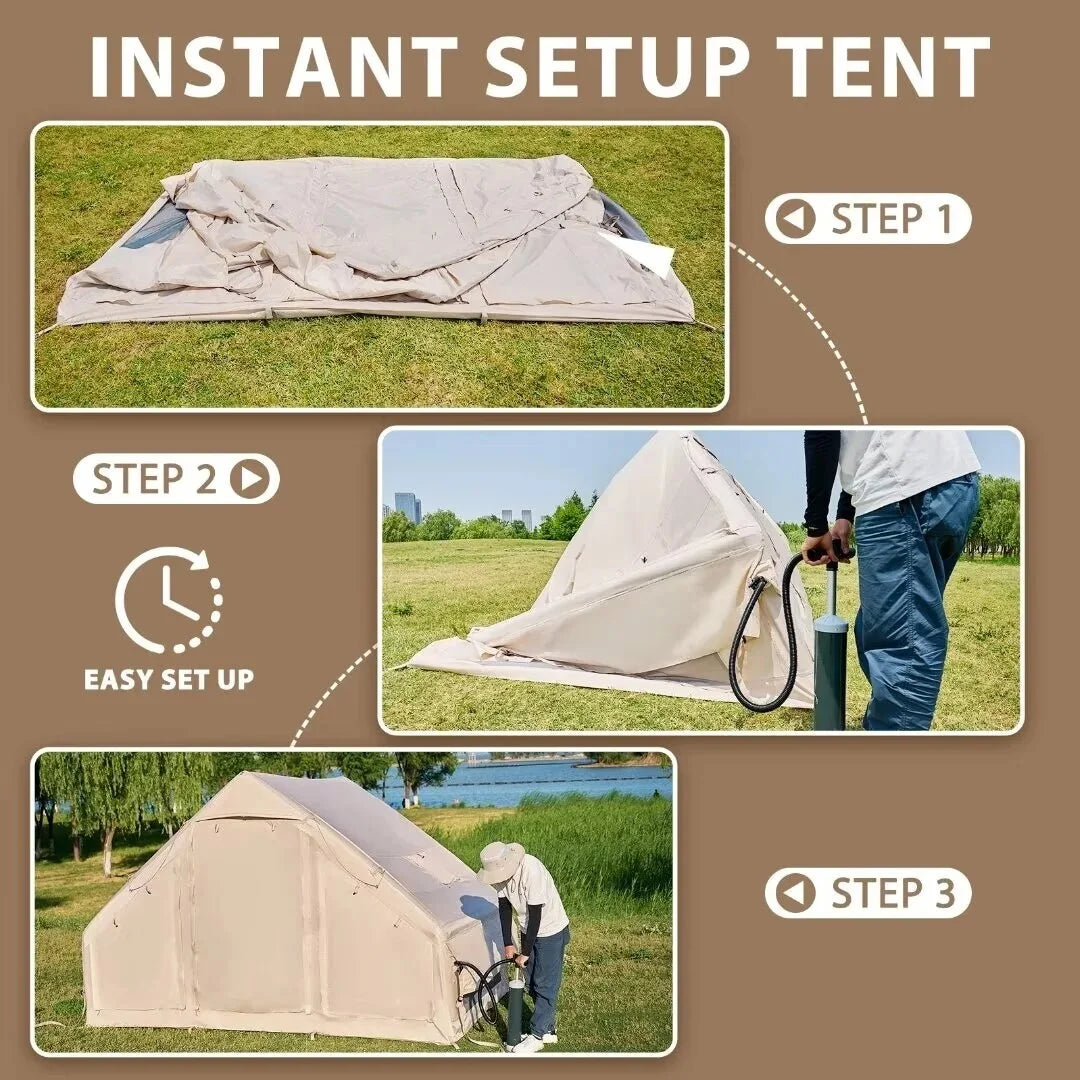 NAIZEA Inflatable Tent Air Glamping Tents 6Person Cabin Tent&Mesh&Chimney Window