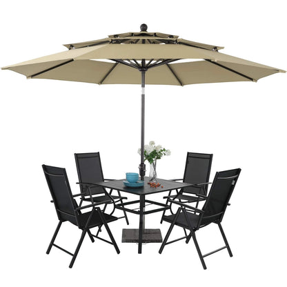 MAISON ARTS Outdoor  6-piece Patio Dining Set, 1 Square Metal table, 4 Adjustable Folding Chairs and 10ft Umbrella Red