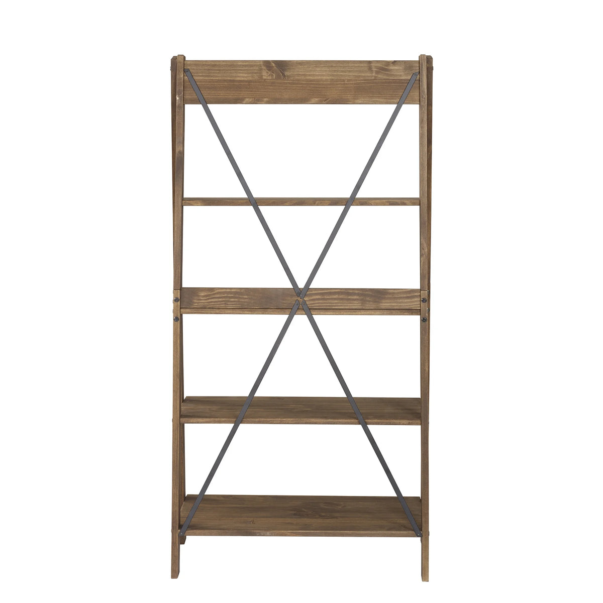 Walker Edison Solid Wood 4-Shelf Ladder Bookshelf, Brown
