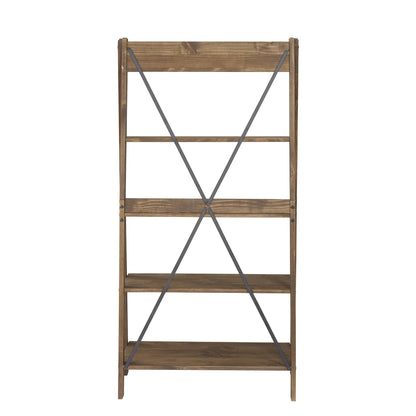 Walker Edison Solid Wood 4-Shelf Ladder Bookshelf, Brown