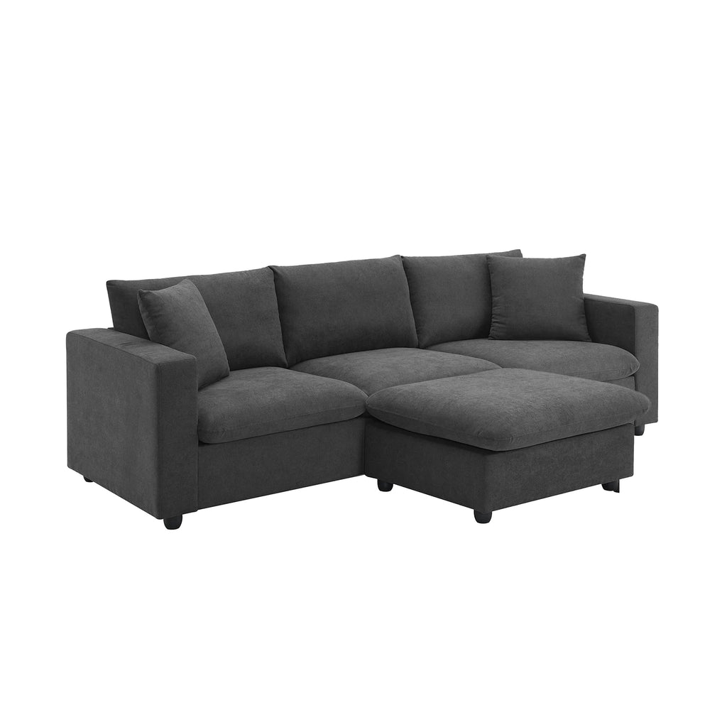 Harper & Bright Designs Modern Sectional Sofa 3 Seat Couch with Ottoman, Upholstered L Shaped Cloud Couch for Small Space Apartment Office, White