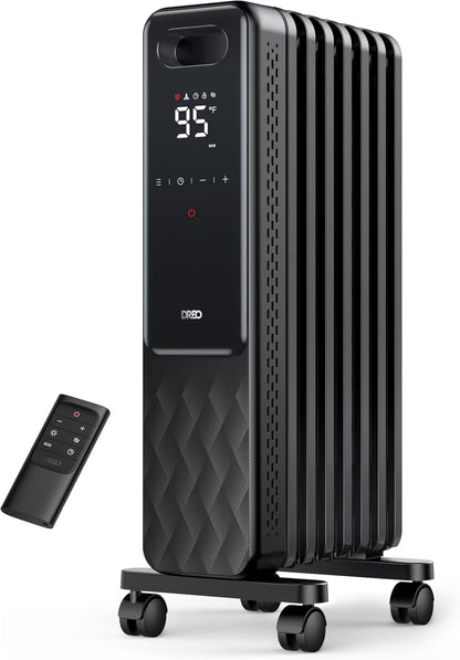 Dreo Oil Filled Radiator, Electric Radiant Heaters for indoor use Large Room with Remote Control, Child Lock, 4 Modes, Overheat & Tip-Over Protection, 24h Timer, Digital Thermostat, Quiet, 1500W