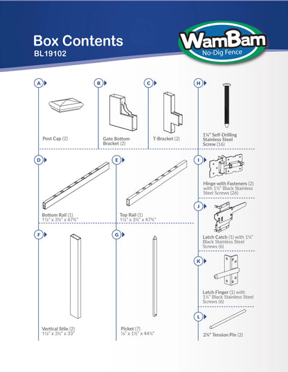 4ft H x 6ft W (1 Panel + 1 Post) No Dig WamBam Nantucket Fence Kit, White Vinyl Picket Fence Panel, Easy DIY Installation Fence Panel Kit, Durable Outdoor Fence for Yard or Garden, BL19101